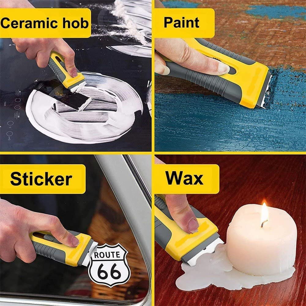 Car Window Glass Adhesive Ceramic Shaving Scraper Blade Tint Vinyl Wrap Glue Remover Cleanser with 10 PCS Blades