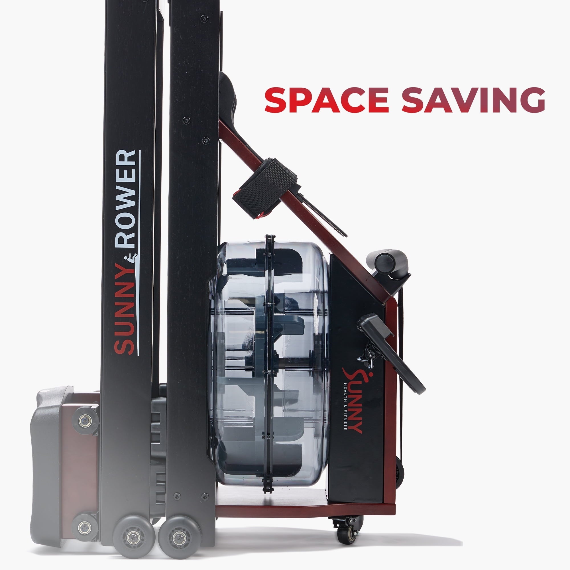 Sunny Health & Fitness Foldable Wooden Water Rowing Machine with Sustainable Rubberwood, Ergonomic Handle & Exclusive SunnyFit® App Enhanced Bluetooth Connectivity - SF-RW522074