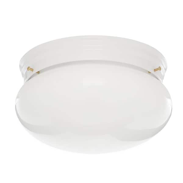 Basic Flushmount 9 in. 2-Light White Flush Mount with Frosted Glass Shade