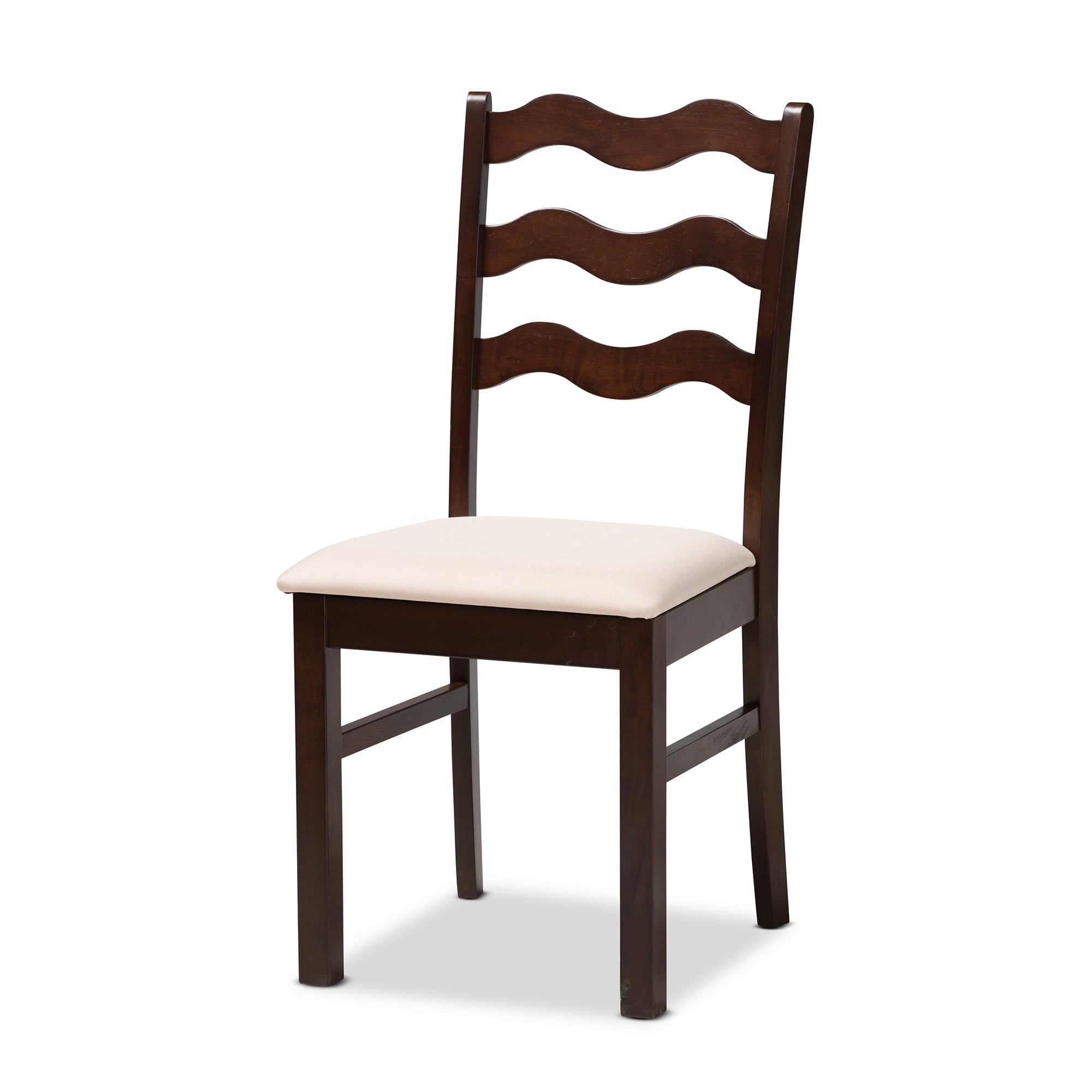 Baxton Studio Amara Mid-Century Modern Cream Fabric and Dark Brown Finished Wood 5-Piece Dining Set