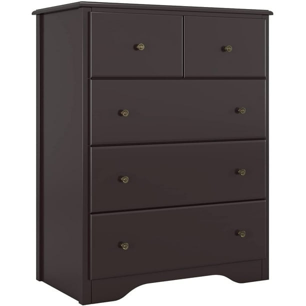 Modern Dresser of 5 Drawers, Dresser Chest with Easy Pull Handle for Bedroom, Living Room, White Finish