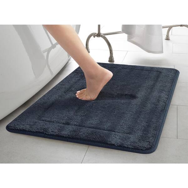 Terry Navy 17 in. x 24 in. Microfiber Memory Foam Bath Mat