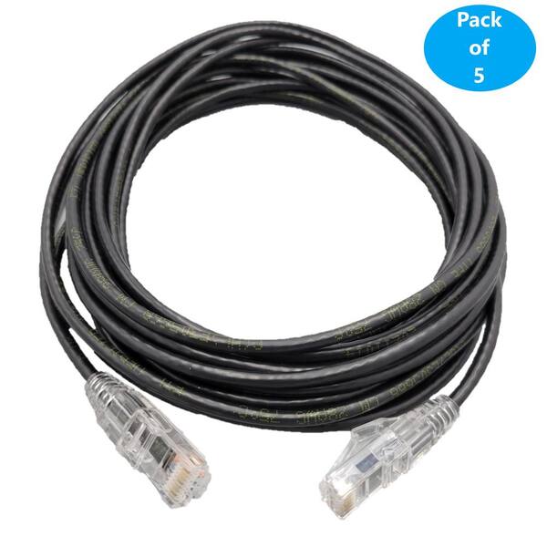 25 ft. Cat 6A 28 AWG Ultra Slim Patch Cable, Black (5-Pack)