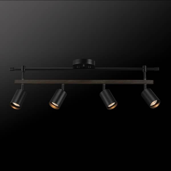 Nashville 2.58 ft. 4-Light Matte Black Linear Track Lighting Kit with Faux Wood Accent Bar