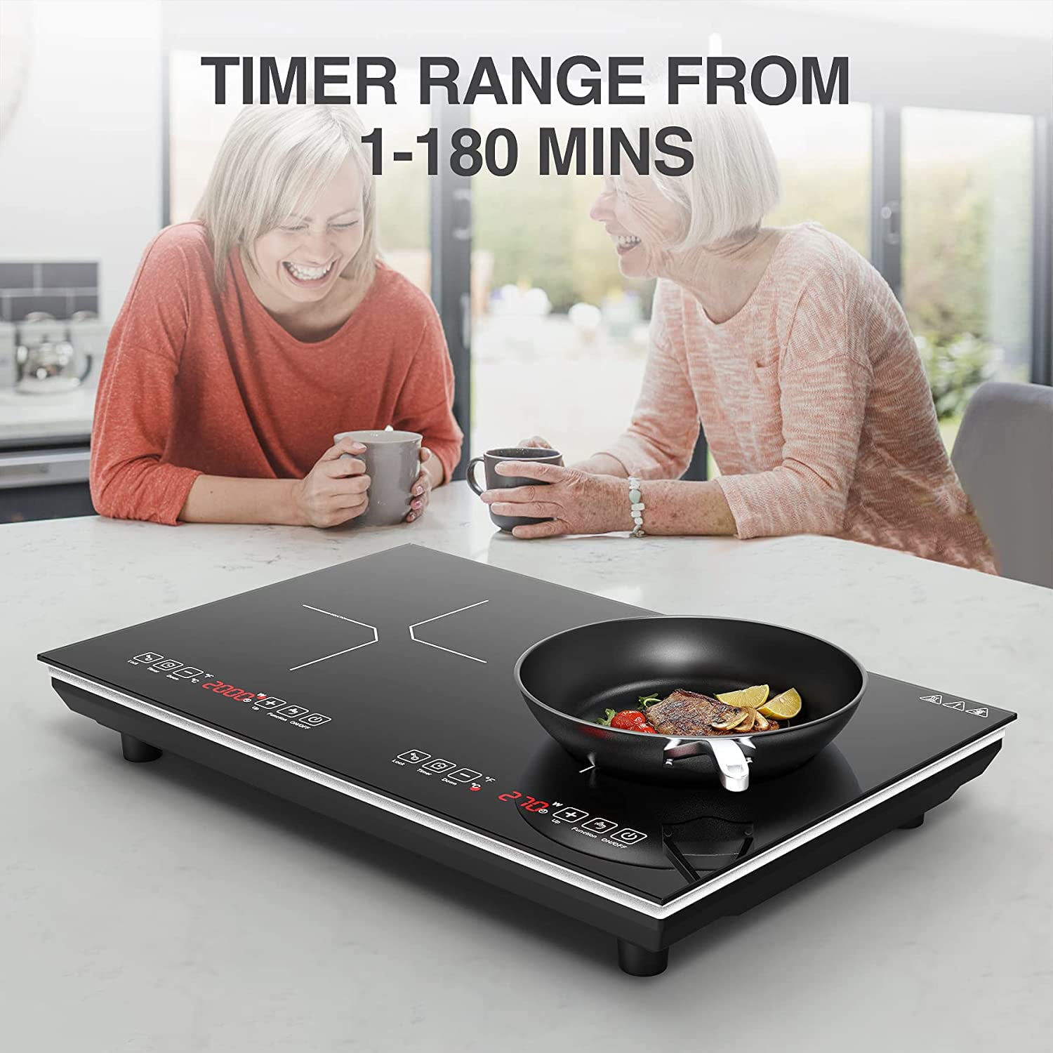 VBGK Double Induction Cooktop 24 Inch Electric Countertop 2 Burner 110V Electric Hot Plate,3H & Auto Shutdown Induction Burner,Child Lock Electric Cooktop 4000W
