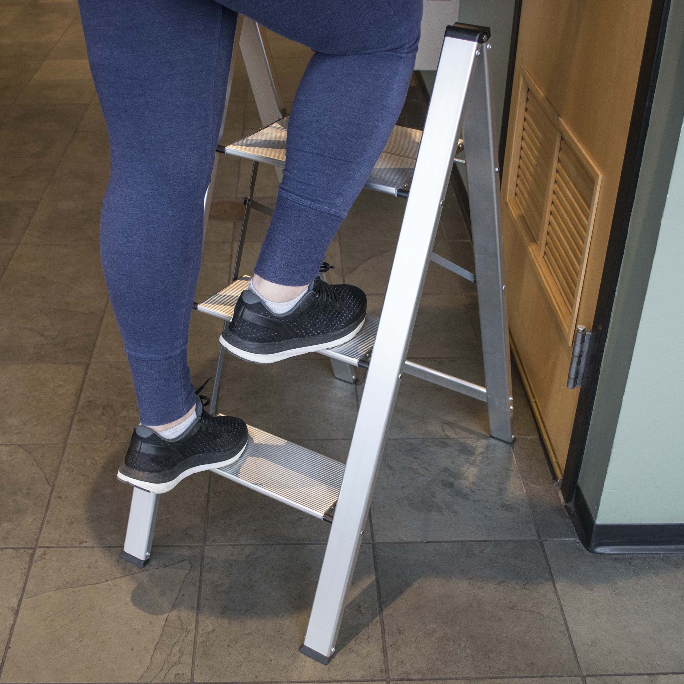 AmeriHome Ultra Slim Aluminum Three Step Folding Utility Step Ladder