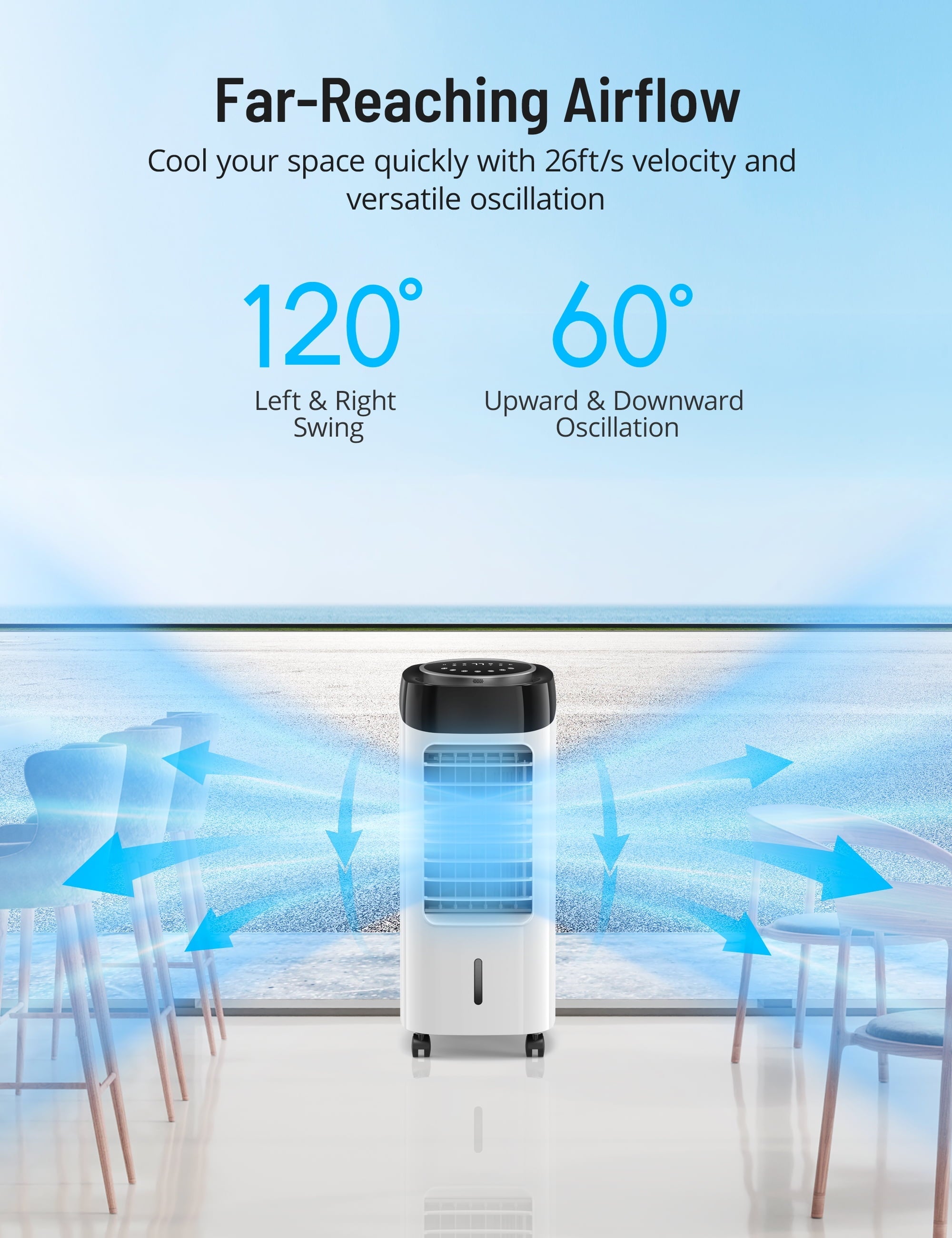 Paris Rhone Evaporative Air Cooler, Fan & Humidifier, 3-in-1 Portable Cooling Fan, 120Volts, White