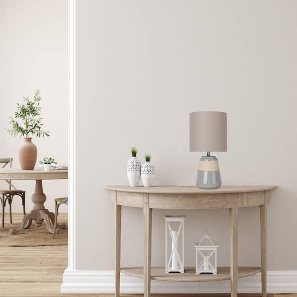 16 in. Grey Ceramic Table Lamp with Beige Fabric Shade