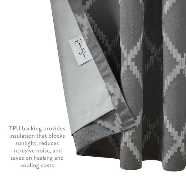 Lynee Textured 52 in. W x 96 in. L Polyester Blackout Back-Tab Tiebacks Curtain in Grey (2-Panels)