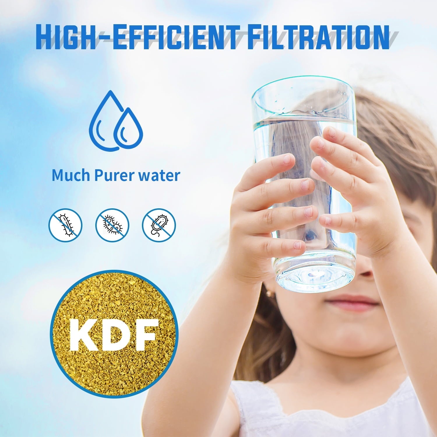 RV Inline Water Filter with Flexible Hose Protector(KDF), Dedicated for RVs and Marines, Reduces Lead,Fluoride,Chlorine ( 2 Pack Blue)