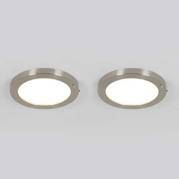 Lumo 8 in. 1-Light Modern Brushed Nickel Integrated LED Flush Mount Ceiling Light Fixture for Kitchen or Bedroom