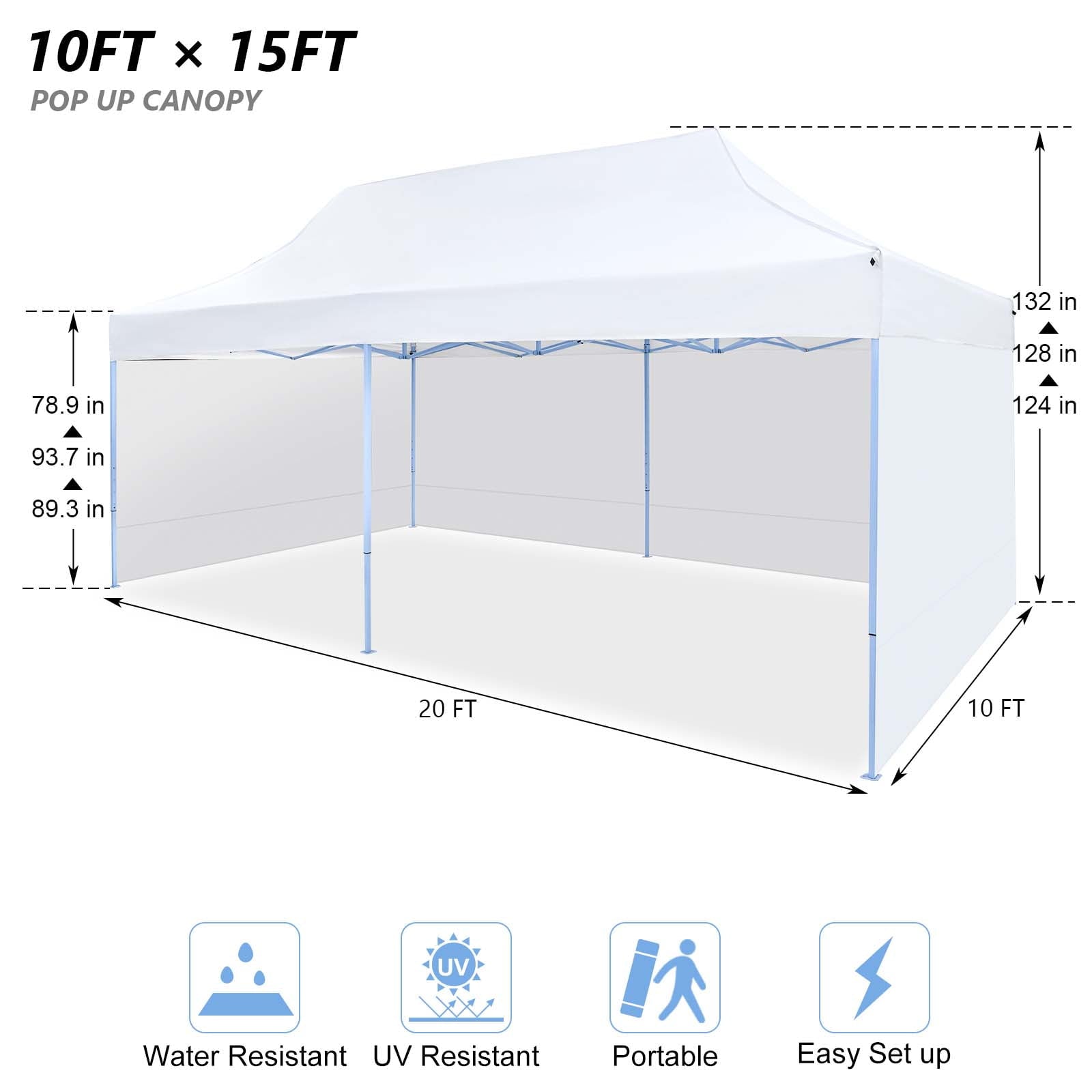 Texinpress 10'x20' Ez Pop Up Commercial Canopy Tent with Sidewalls, White