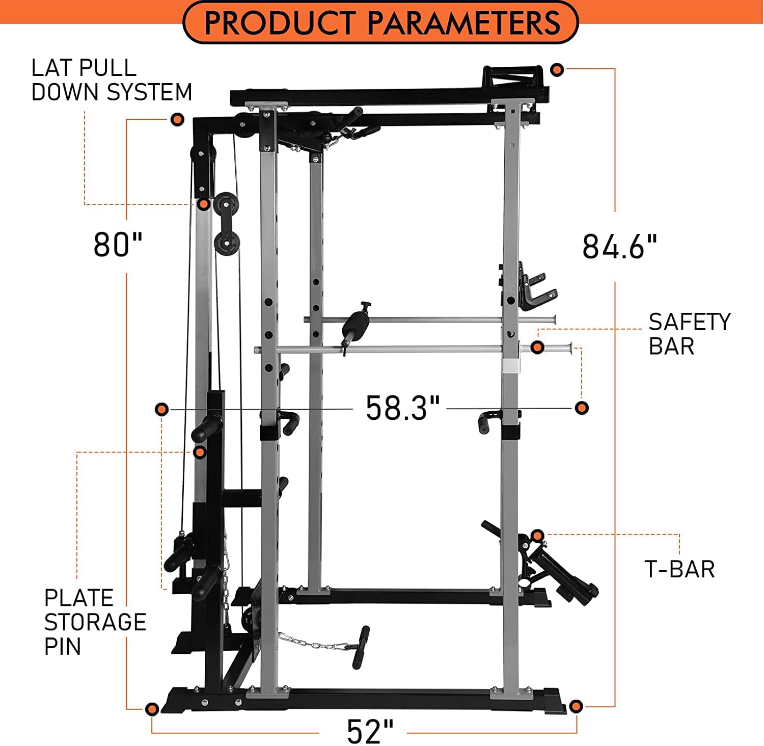 RitFit 1000LB Capacity Power Cage Rack with Pulley, Lat Pull Down System with J-Cups, Dip Bars and Other Attachments
