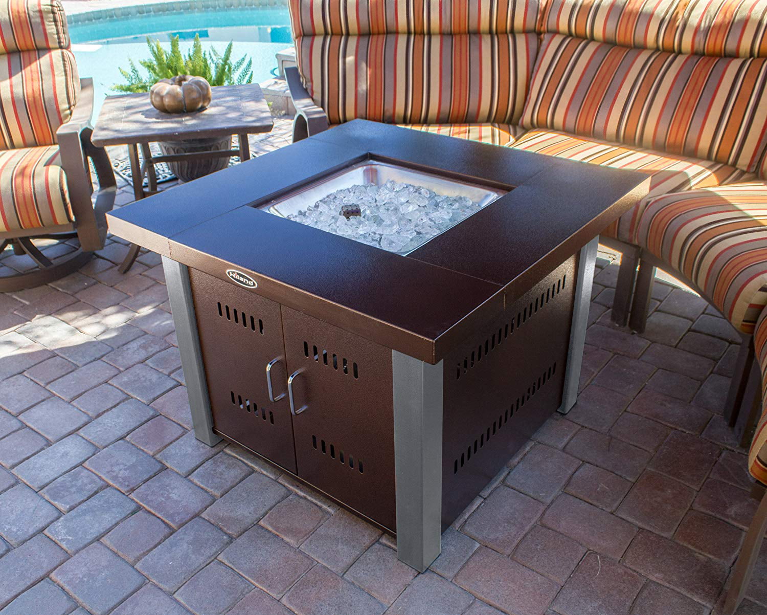 AZ Patio Heaters Propane Fire Pit Hammered Bronze and Stainless Steel Finish