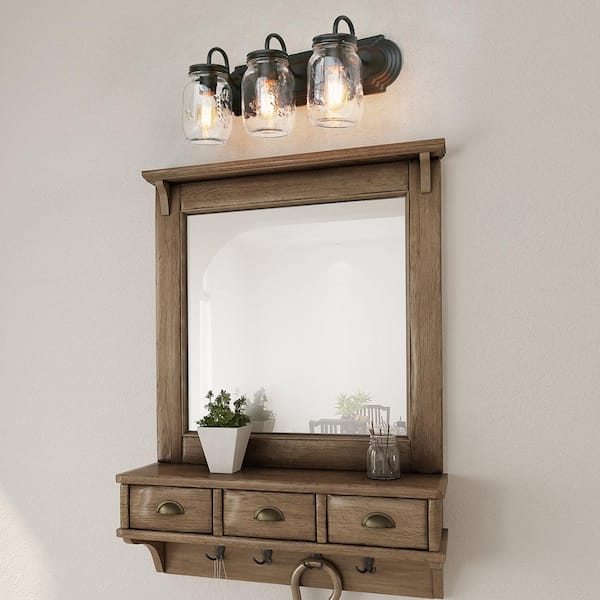 Modern Farmhouse 3-Light Oil-Rubbed Bronze Bathroom Vanity Light with Clear Mason Jar Glass Shade, Coastal Wall Sconce