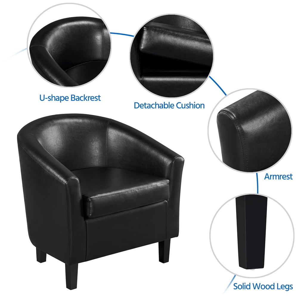 Alden Design Faux Leather Tub Chair with Ottoman, Black