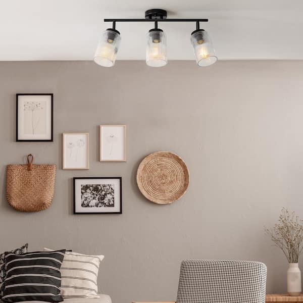 Modern 1.8 ft. Matte Black Indoor Hard Wired Track Lighting Kit with Pivoting Step Head