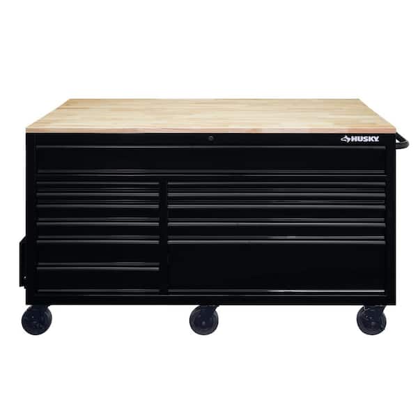 62 in. W x 36 in. D Standard Duty 12-Drawer Mobile Workbench Tool Chest with Full Length Extension Table in All Black