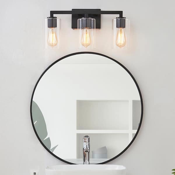 20.75 in. 3-Light Matte Black Vanity Light with Clear Glass Shade