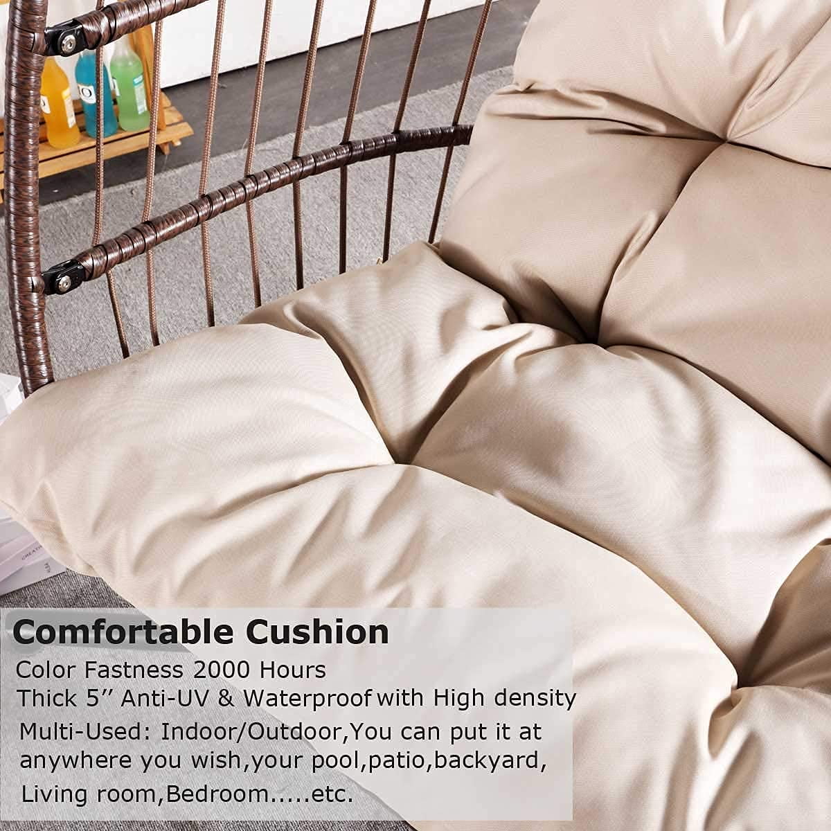 Nicesoul Foldable PE Wicker Brown Hanging Egg Chair With Stand Swing Chair With Cushion and Pillow Capacity 350lbs