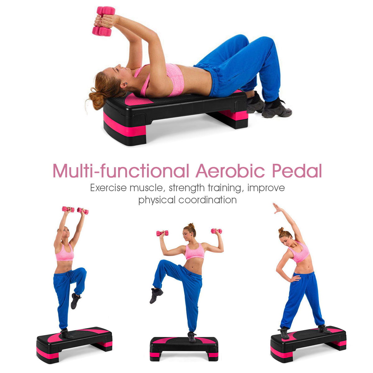 Costway 31'' Aerobic Exercise Stepper Cardio Trainer W/Riser Adjustable Height 4''- 6''- 8''