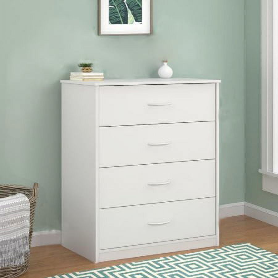 UBesGoo 4-Drawer Dresser Pure White with Metal Handles Bedside Night Stand Bedroom, White