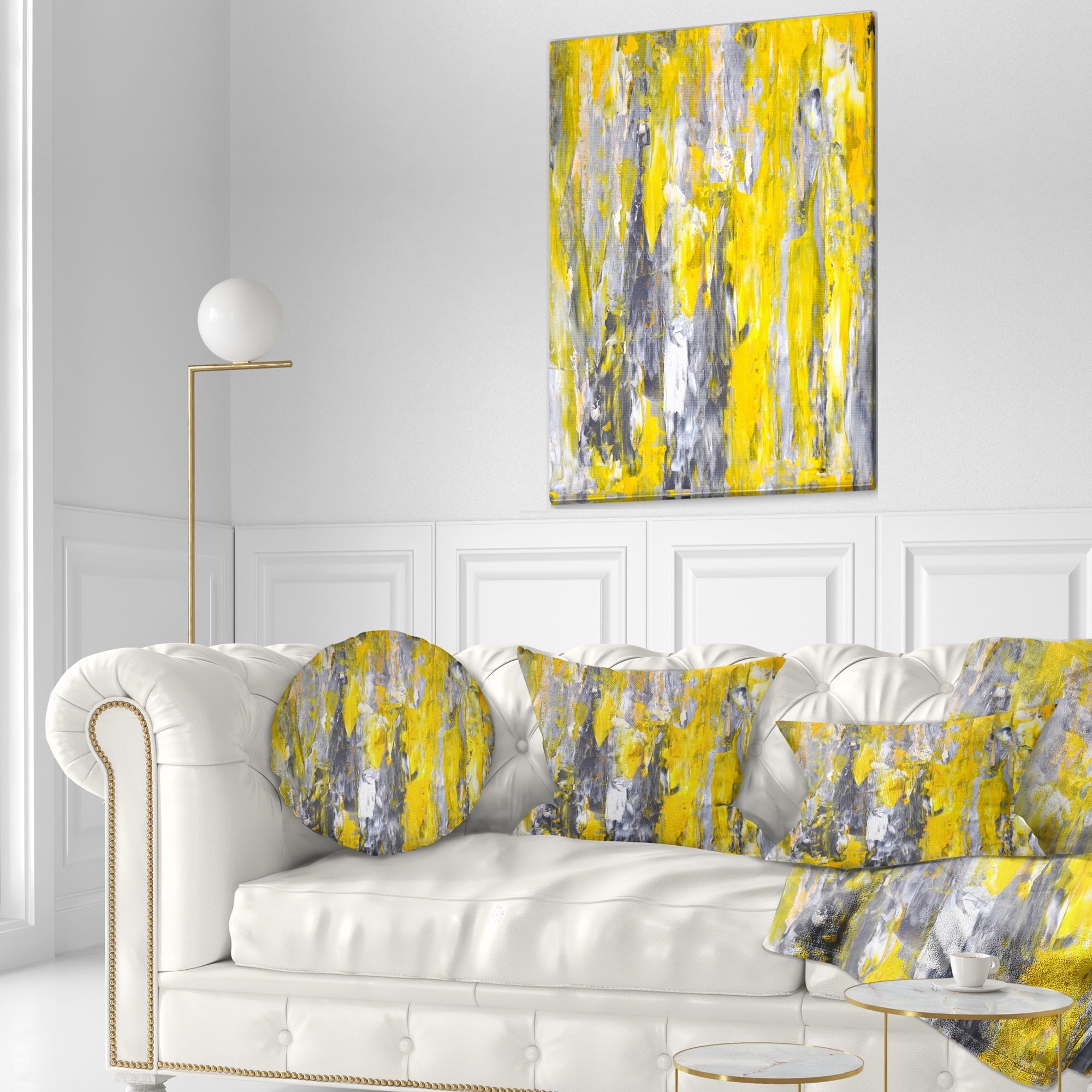 Designart Grey and Yellow Abstract Pattern - Abstract Throw Pillow - 12x20