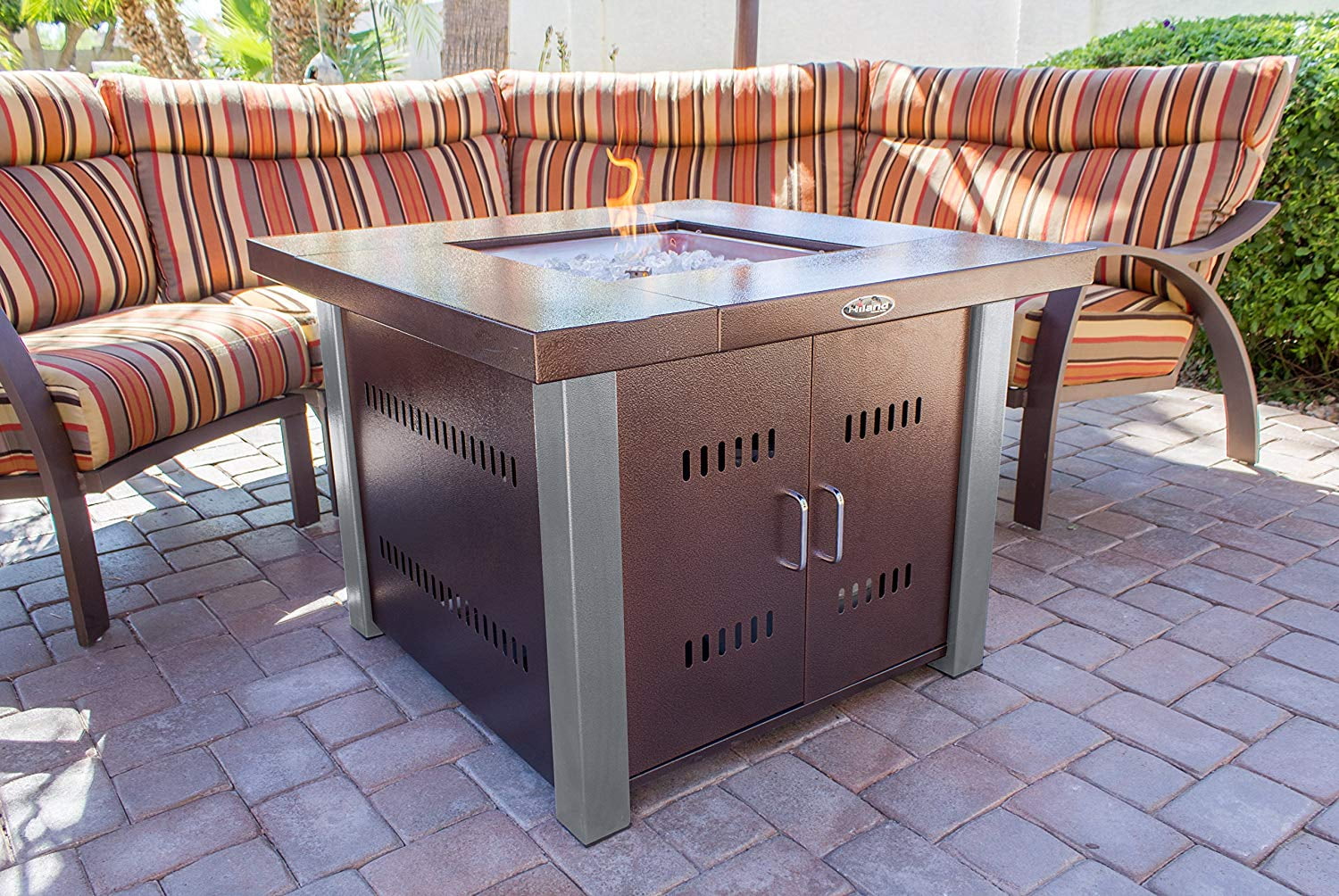 AZ Patio Heaters Propane Fire Pit Hammered Bronze and Stainless Steel Finish
