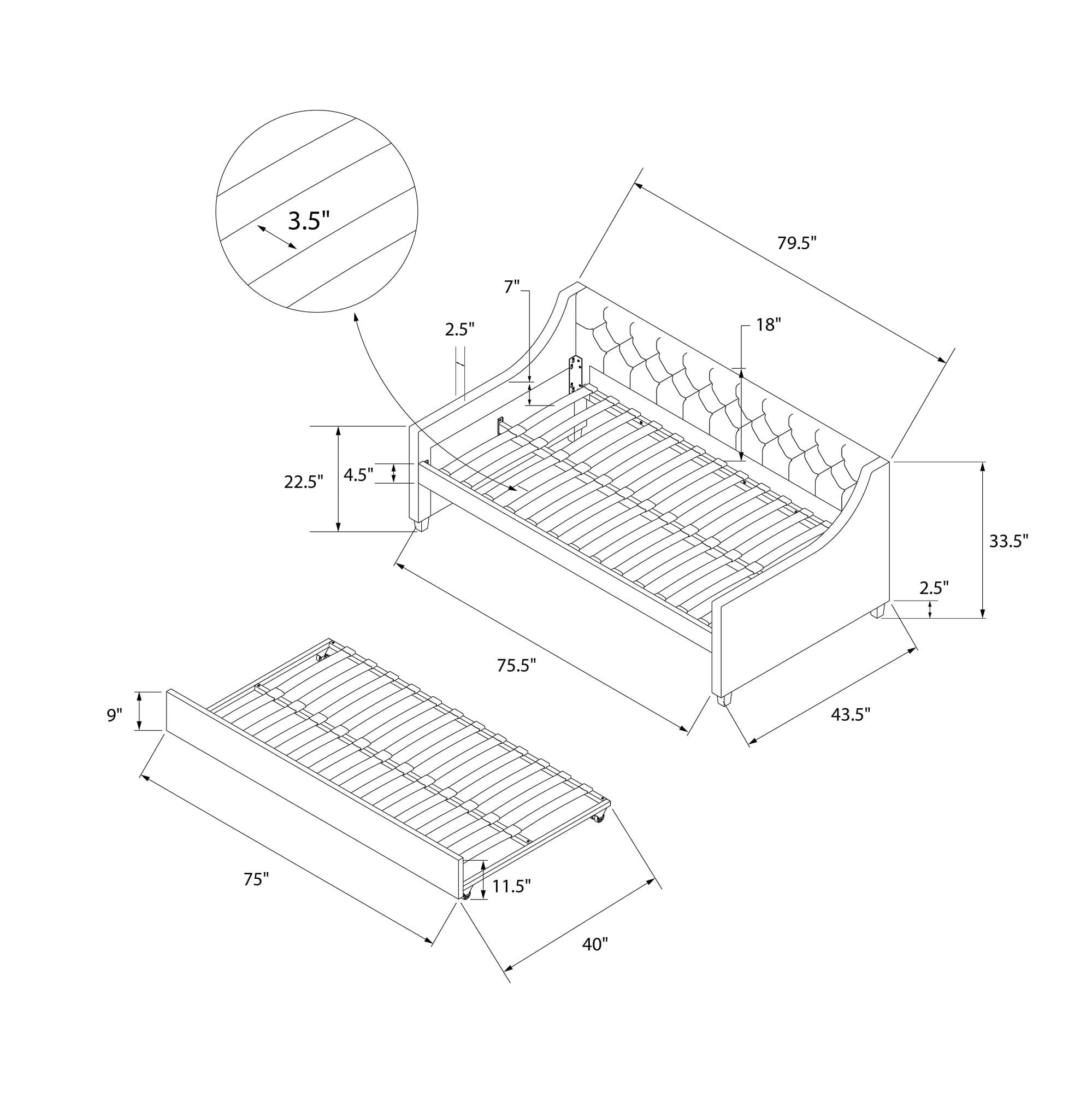 Novogratz Her Majesty Daybed and Trundle, Grey Linen