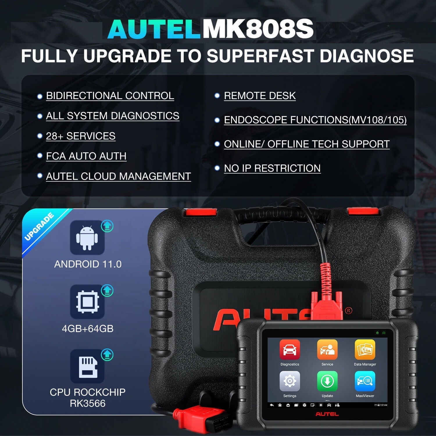 Autel Scanner MaxiCOM MK808S Car Diagnostic Scan Tool Bi-directional All Systems Diagnosis 28+ Services Active Test