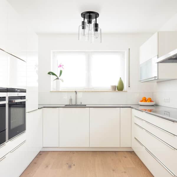 Sutton Place 14 in. 3-Light Matte Black Flush Mount, Farmhouse Ceiling Light