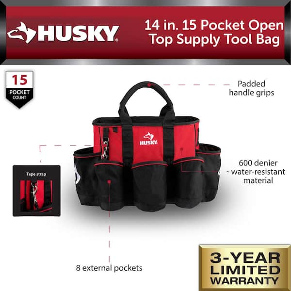 14 in. 15 Pocket Open Top Supply Tool Bag