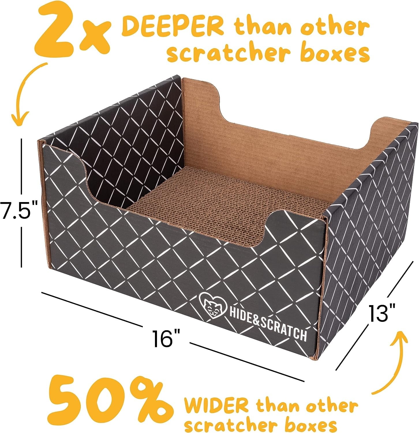 Hide & Scratch: Extra-Large Heavy Duty Cardboard Cat Scratcher and Lounger Box with Refillable Scratch Pad (Dark Brown Diamond)