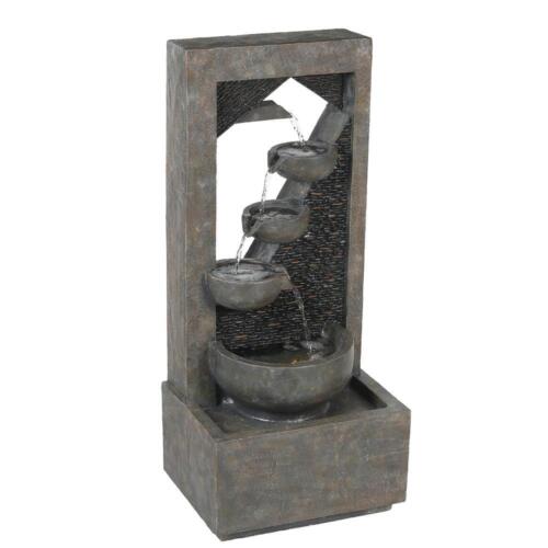 Weathered Brown Modern Cascading Cement Fountain with LED Lights