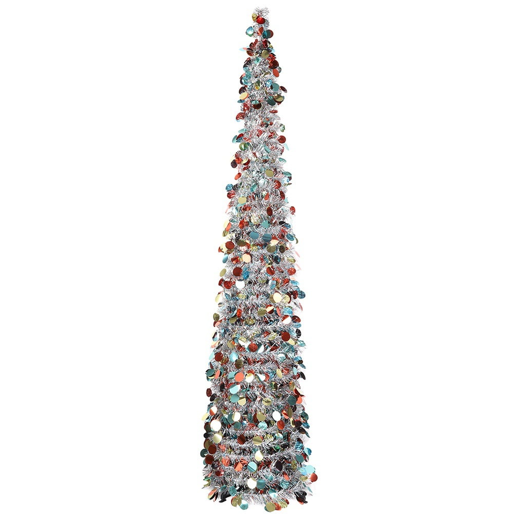 Spiral Colorful Sequin Tinsel Artificial Pencil Christmas Tree With Collapsible for Christmas Decorations