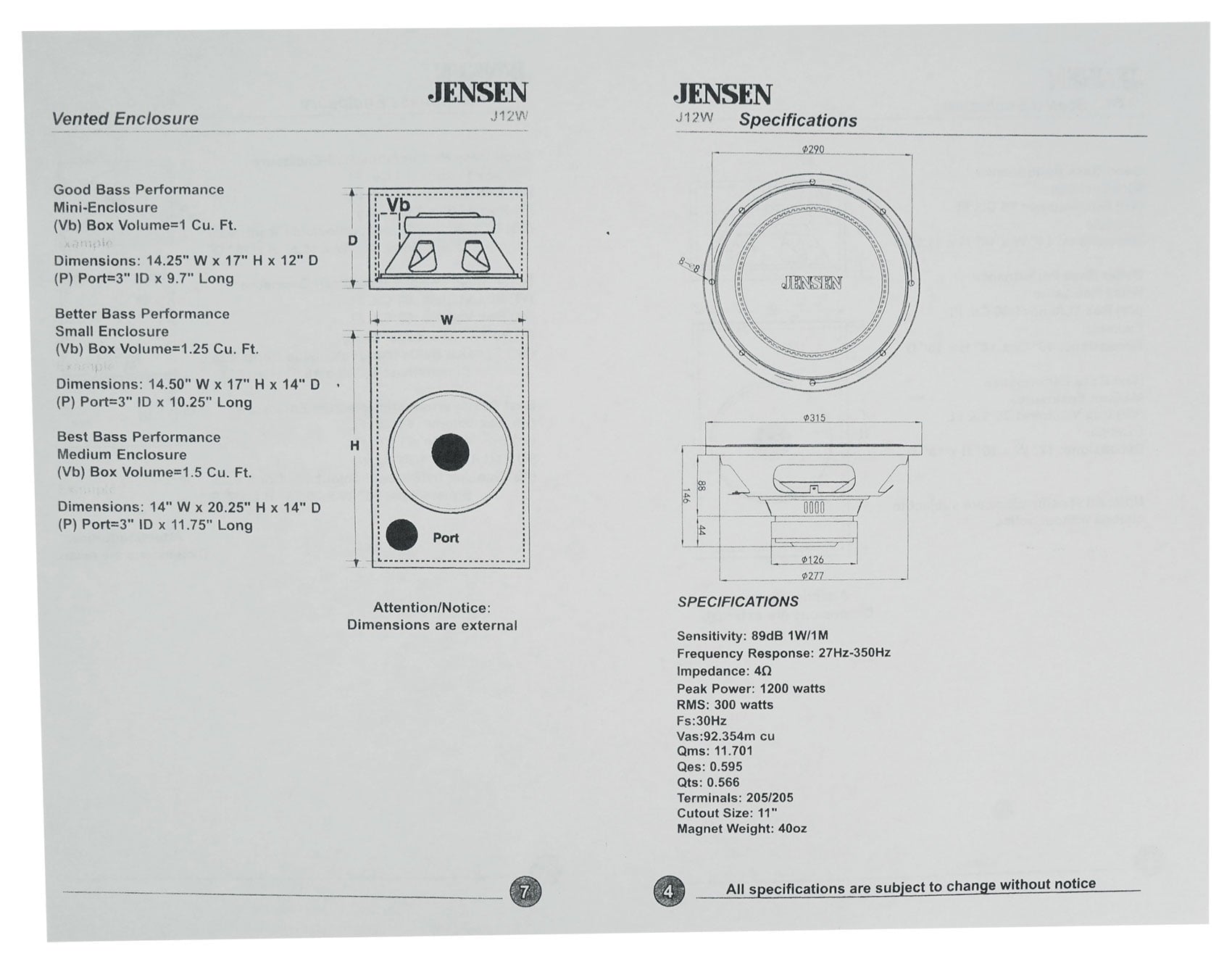 Jensen J12W 12 inch 1200 Watt Subwoofer 4-Ohm Car Audio Sub w/ 40oz. Magnet