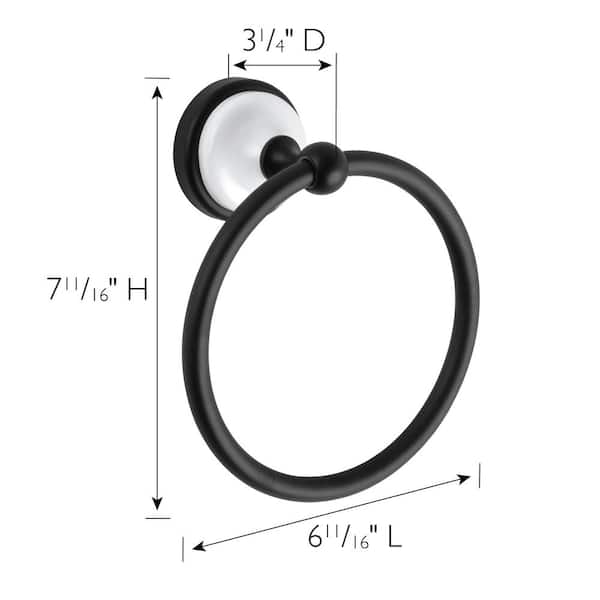 Savannah Wall Mounted Towel Ring in Matte Black and White