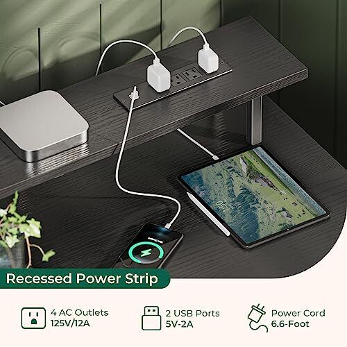 55 Inch Computer Desk With 4 Drawers Gaming Desk With Led Lights & Power Outlets