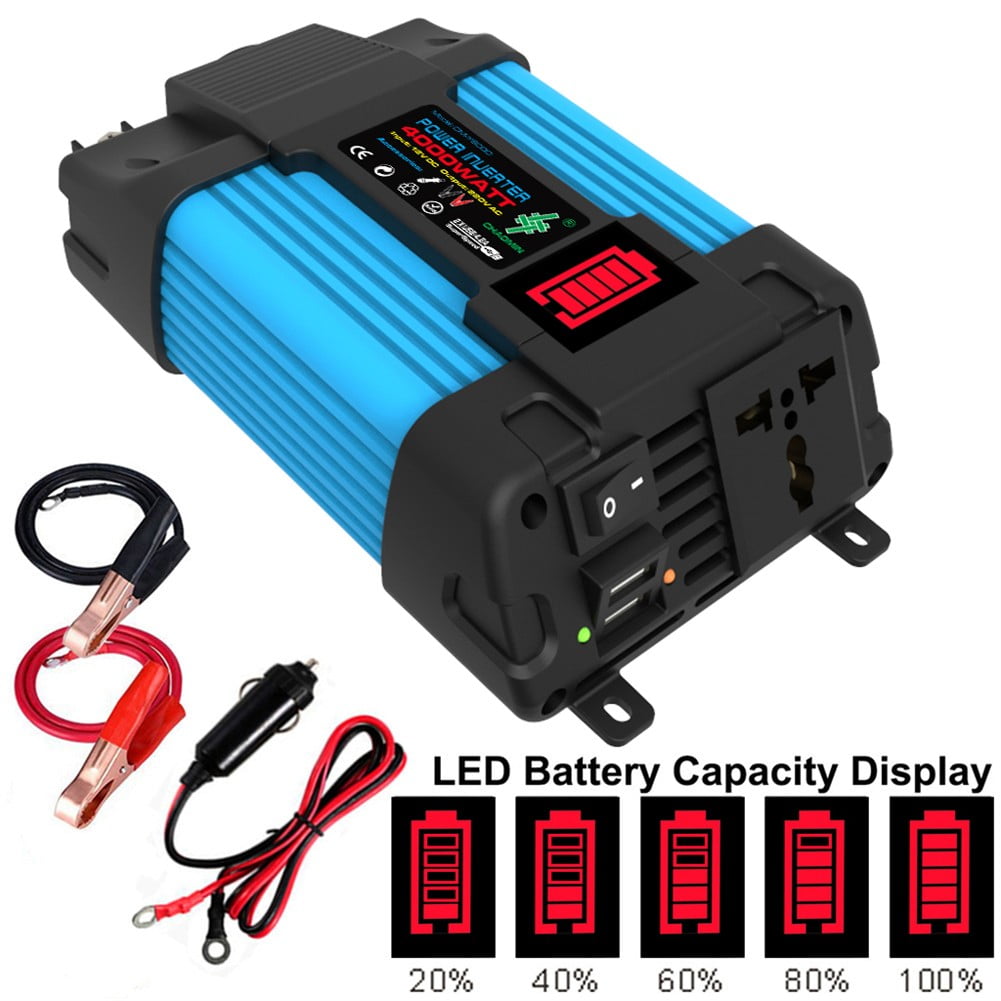 Ruibeauty 4000W Car Power Inverter DC 12V To AC 110/220V Pure Sine Wave 2 USB LCD Display