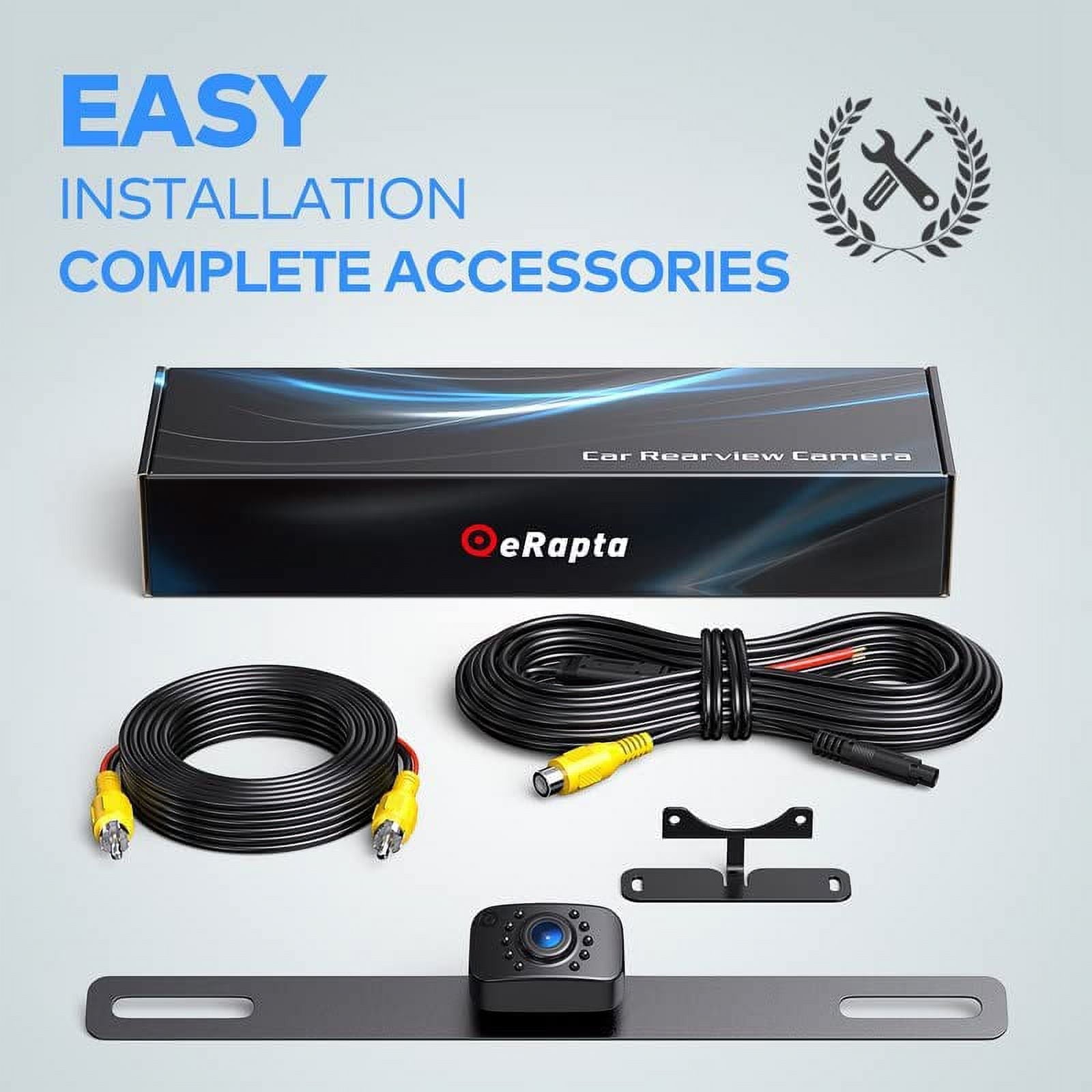 eRapta ERT01 HD Backup Camera for Car, Rear View Camera License Plate Reverse Camera for Truck Trailer SUV Pickup Universal Vehicles 149° Wide Angle Crystal Night Vision 9 Level Waterproof