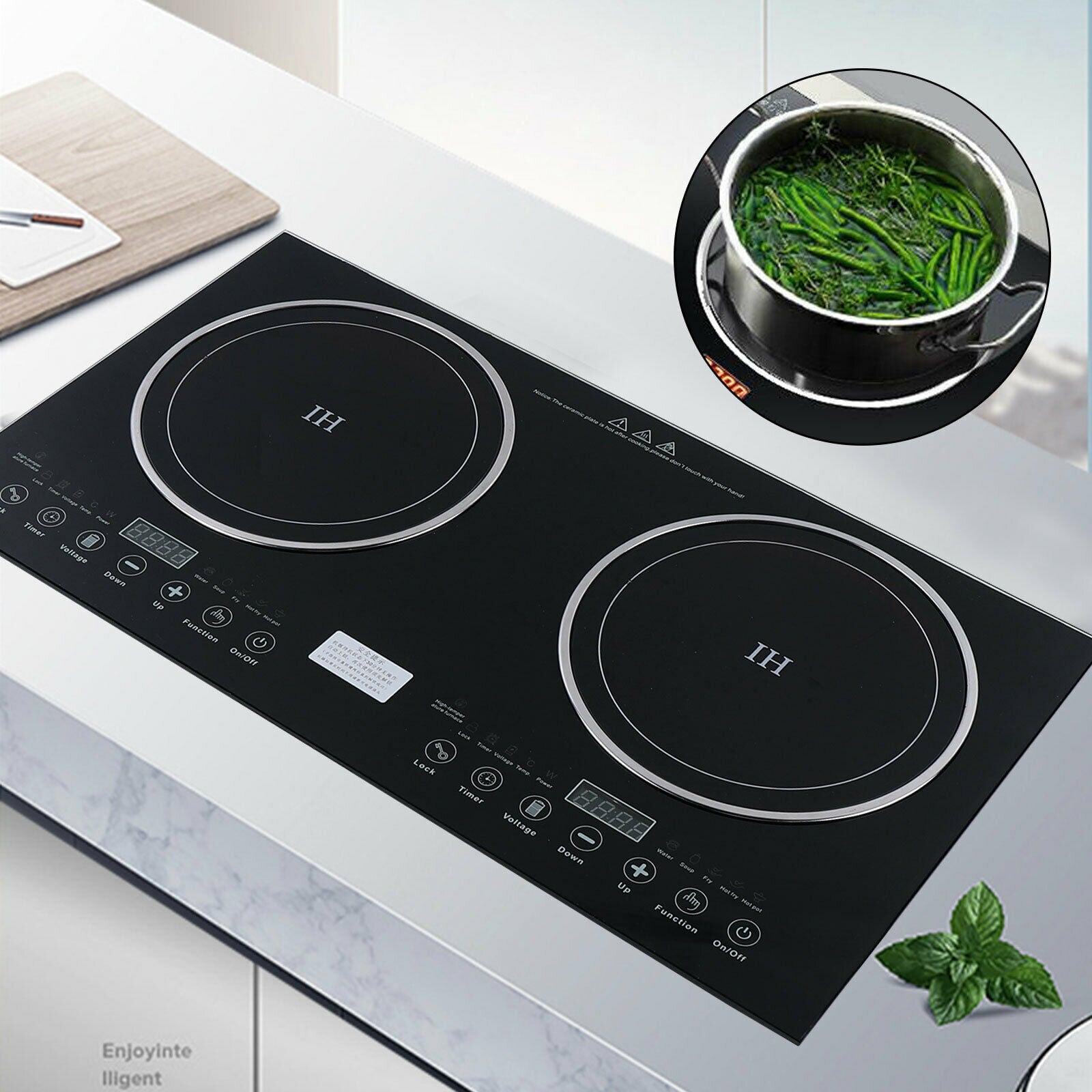 110V Electric Countertop/Built in Induction Ceramic Cooker Cooktop 2Burner 2600W