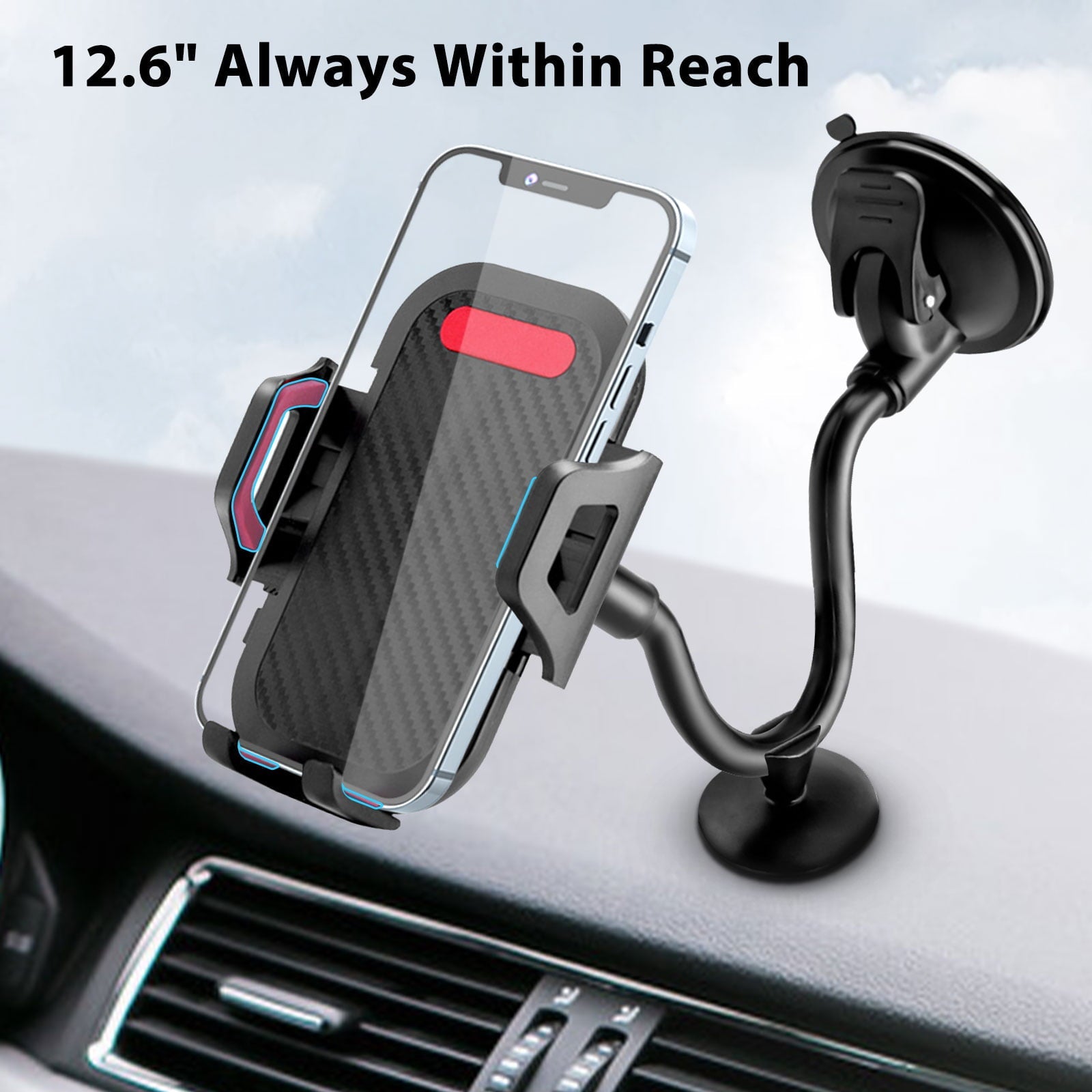 EEEkit Car Phone Holder, Universal Long Arm Phone Mount Cradle for Windshield Dashboard, Car Suction Cup Phone Mount Compatible with iPhone 13 Mini Pro Max 12 11 Pro Max XS XR, Galaxy Note 20 S20