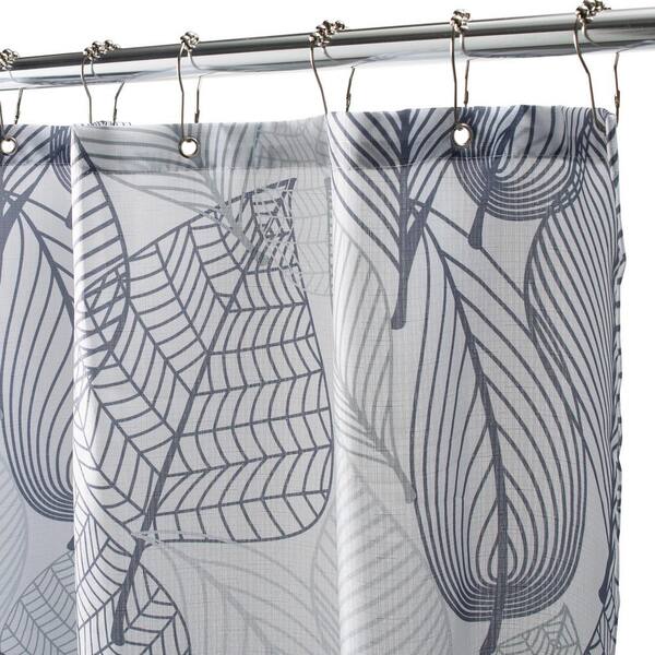 71 x 71 in. White/Grey Leaves Polyester Shower Curtain
