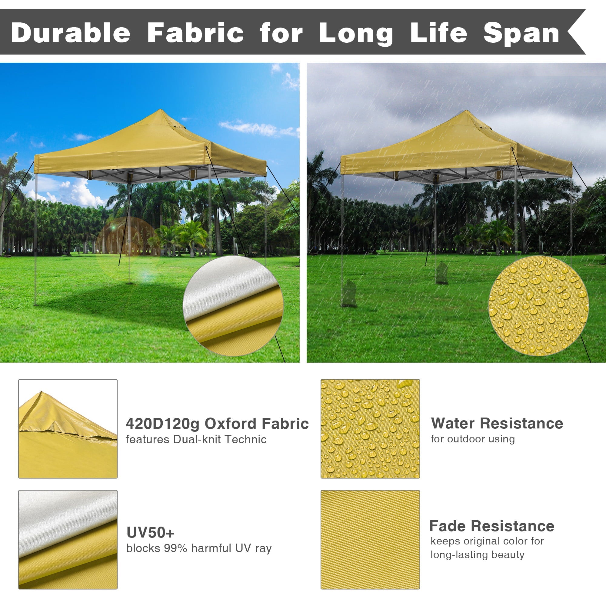 InstaHibit 9.6x9.6Ft Canopy Top for 10ft tent UV50+ Replacement Cover Outdoor