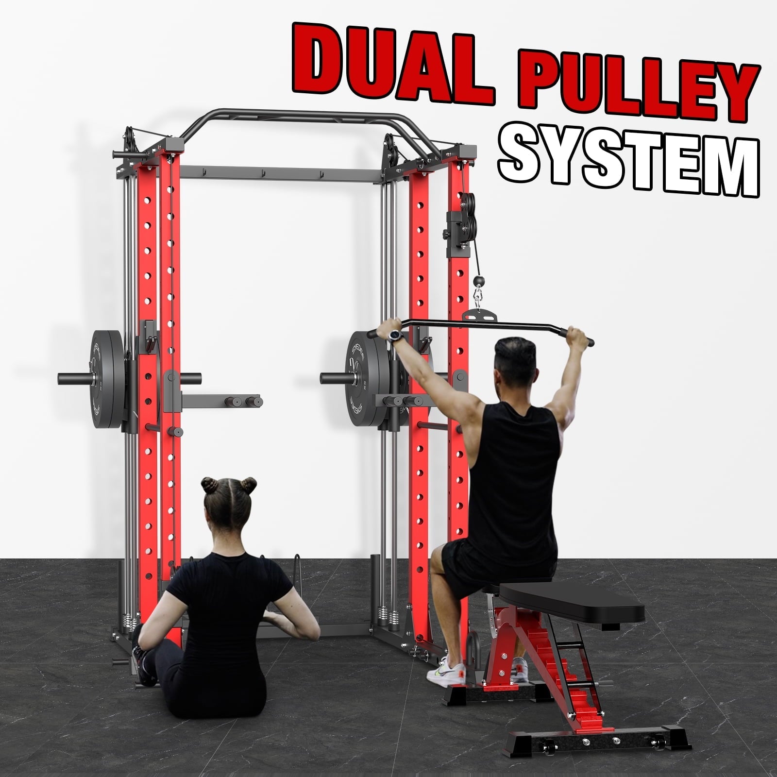 Mikolo Multi-Functional Power Rack, Power Cage with Dual Pulley System, Strength Training Squat Rack, Cable Crossover Machine Home Gym