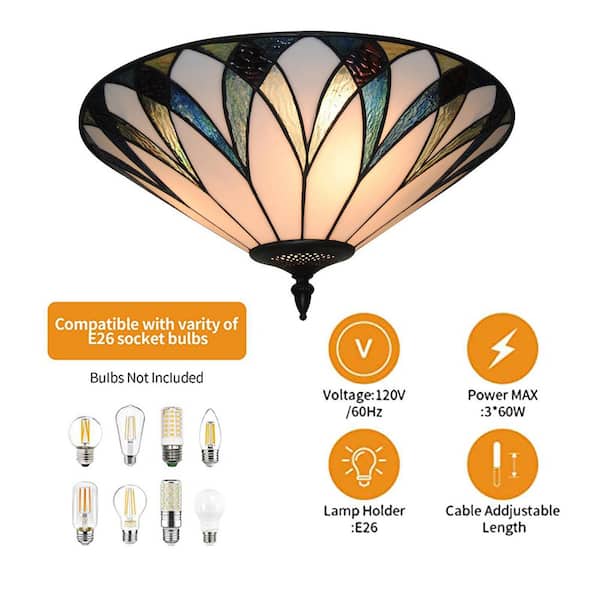 18 in. 3-Light Retro Elegant Stained Glass Flush Mount Ceiling Light