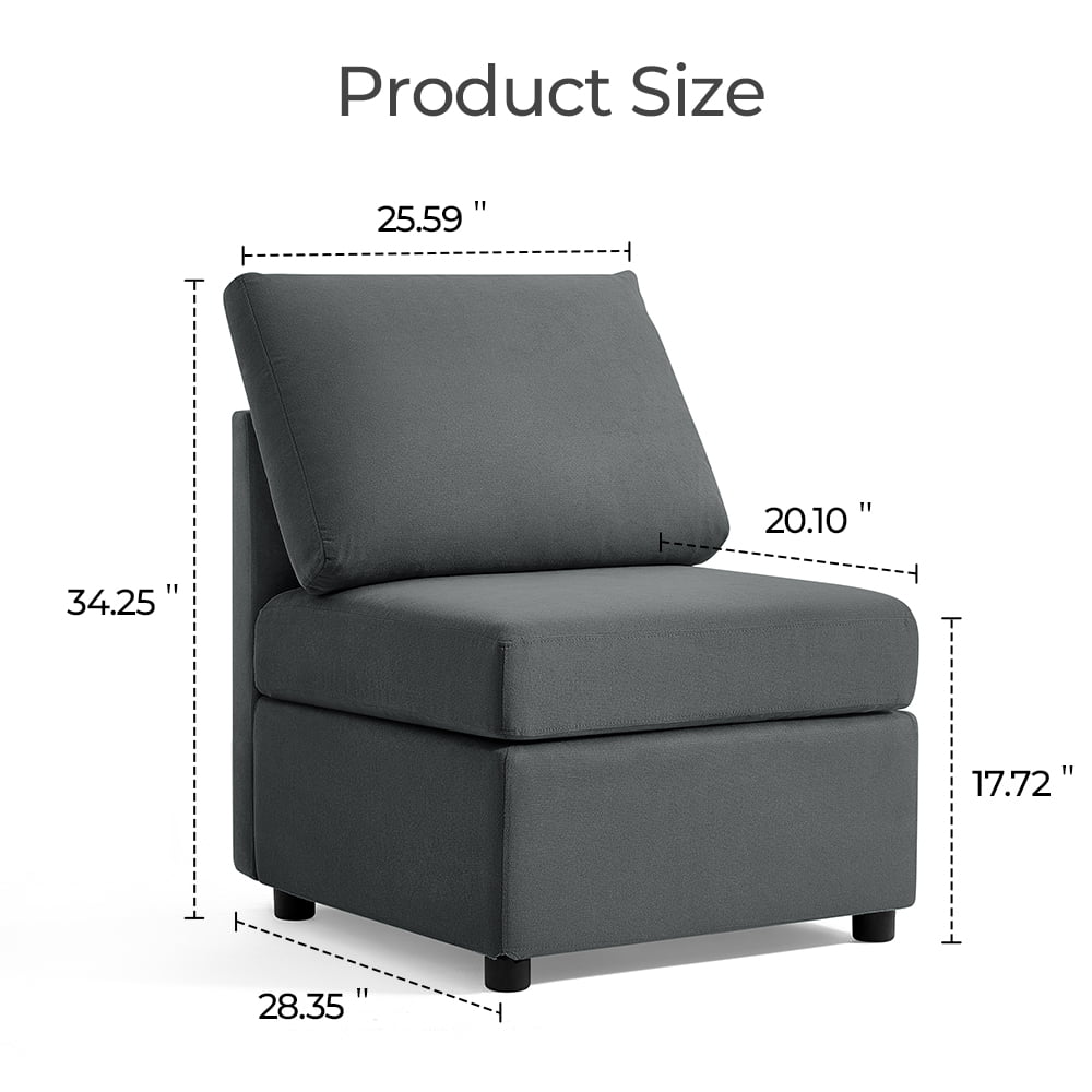 LINSY HOME Armless Chair, Middle Module for Sectional Sofa Couch Accent,Dark Gray