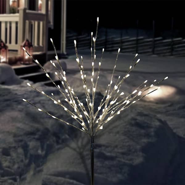39 in. Tall Silver Metallic Foil Tree Stake with Warm White LED Lights