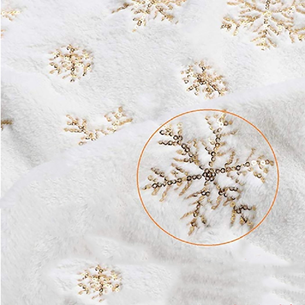 Bangcool Christmas Tree Skirt White Artificial Plush Tree Skirt for Holiday Party Home Wedding Decorations