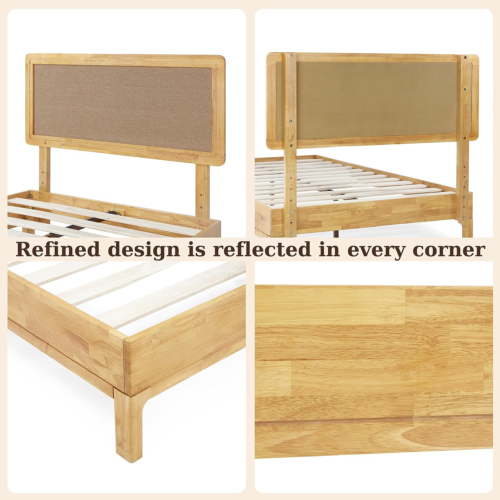 Nipe (New) 14 Inch Deluxe Bed Frame with Adjustable Headboard - Rustic & Bohemia